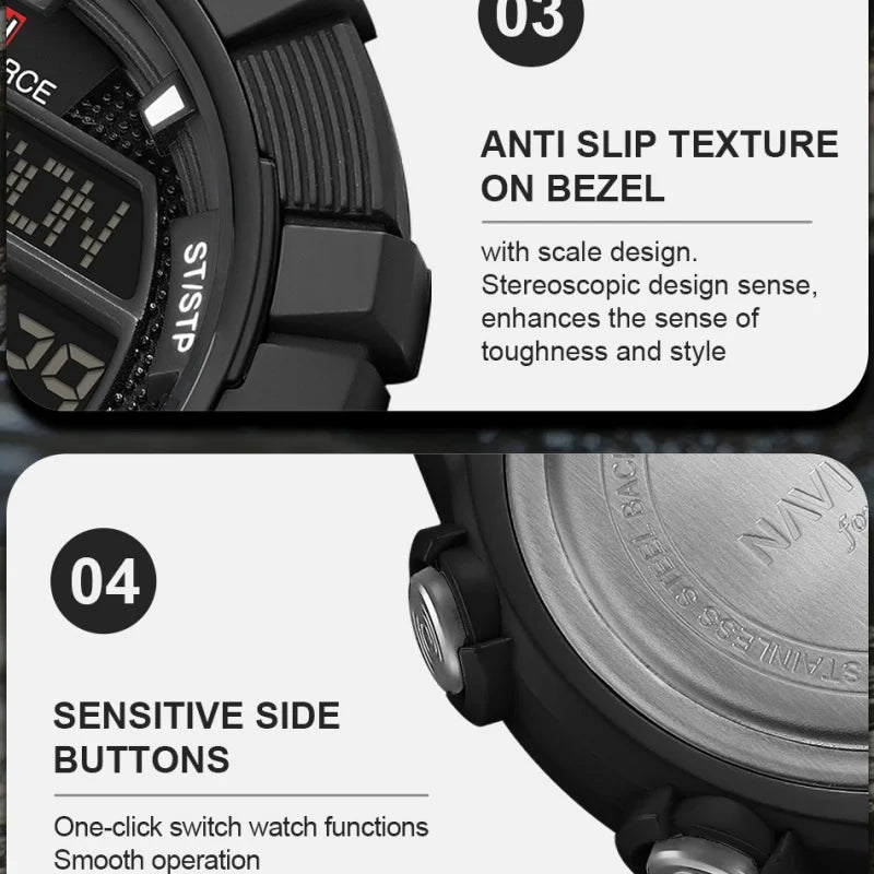 NAVIFORCE Man's Watch LCD Digital NF7131 Original Design Luminous Big Dial TPU Strap Outdoor Wristwatch Gift Box for Students