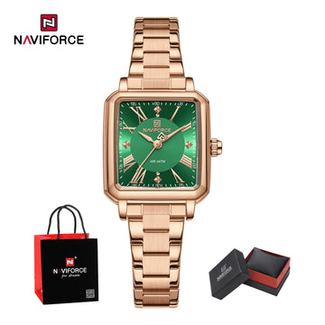 NAVIFORCE Elegant Stainless Steel Ladies Clock Women's 30M Waterproof Wristwatch Original  Double Snap Watch Women Fashion Gifts