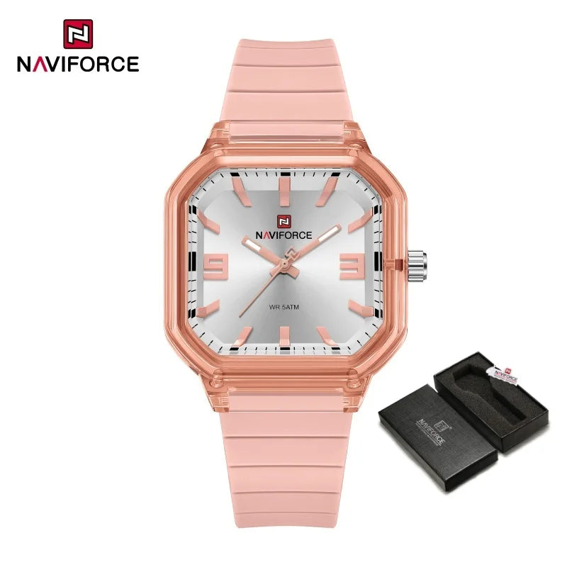 NAVIFORCE Women Polygon Watch Fashion Elegant Watches Display Silicone Strap 5ATM Waterproof Luminous Hand Ladies Gifts Watches