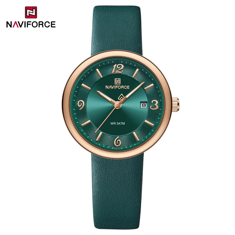 NAVIFORCE New Women Daily Quartz Watch Lightweight Floral Dial 3ATM Waterproof PU Strap Elegant Lady Wristwatch Relogio Feminino