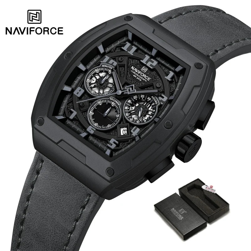 NAVIFORCE Wristwatch for Man Quartz Chronograph 3ATM Waterproof Male Business Clock Trendy Leather Strap Gifts for Father's Day