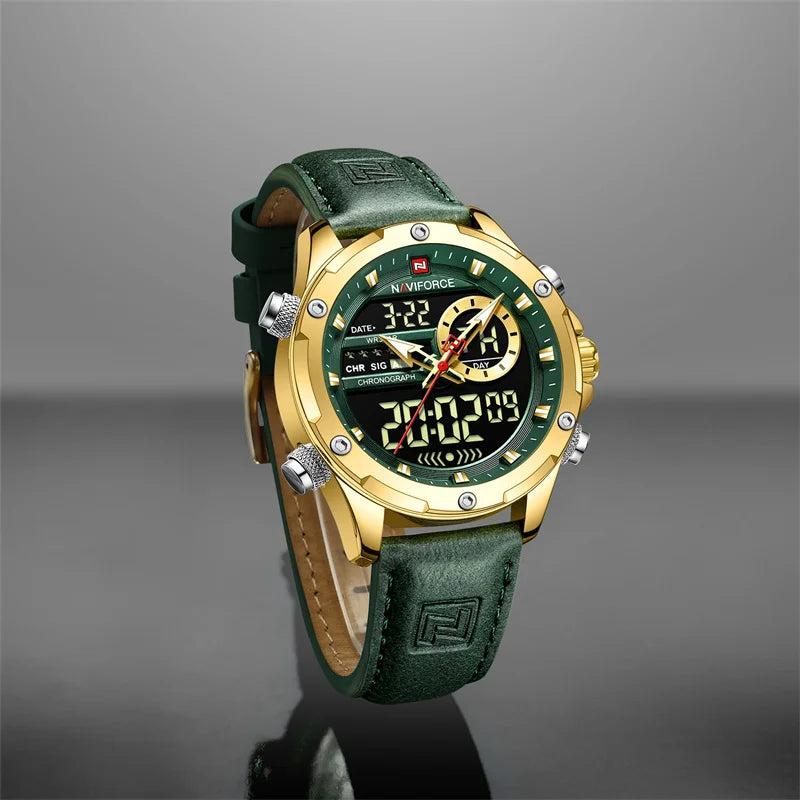 NAVIFORC Casual Sport Chronograph Men's Watch Genuine Leather Band Wristwatch Quartz Clock Luminous Display Relogio Masculino