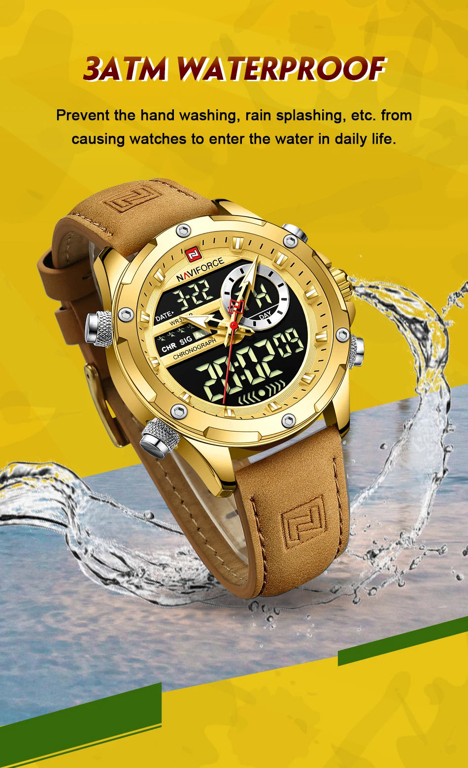 NAVIFORCE Quartz WristWatch For Men Luxury Brand Original Watch Casual Sports Chronograph Leather Waterproof Clock Package Gifts