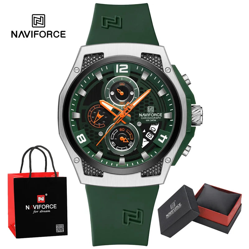 NAVIFORCE Fashion Men's Wristwatch Silicone Strap Casual Sports 3ATM Water Resistant Male Quartz Watch In Luxury Package Gifts