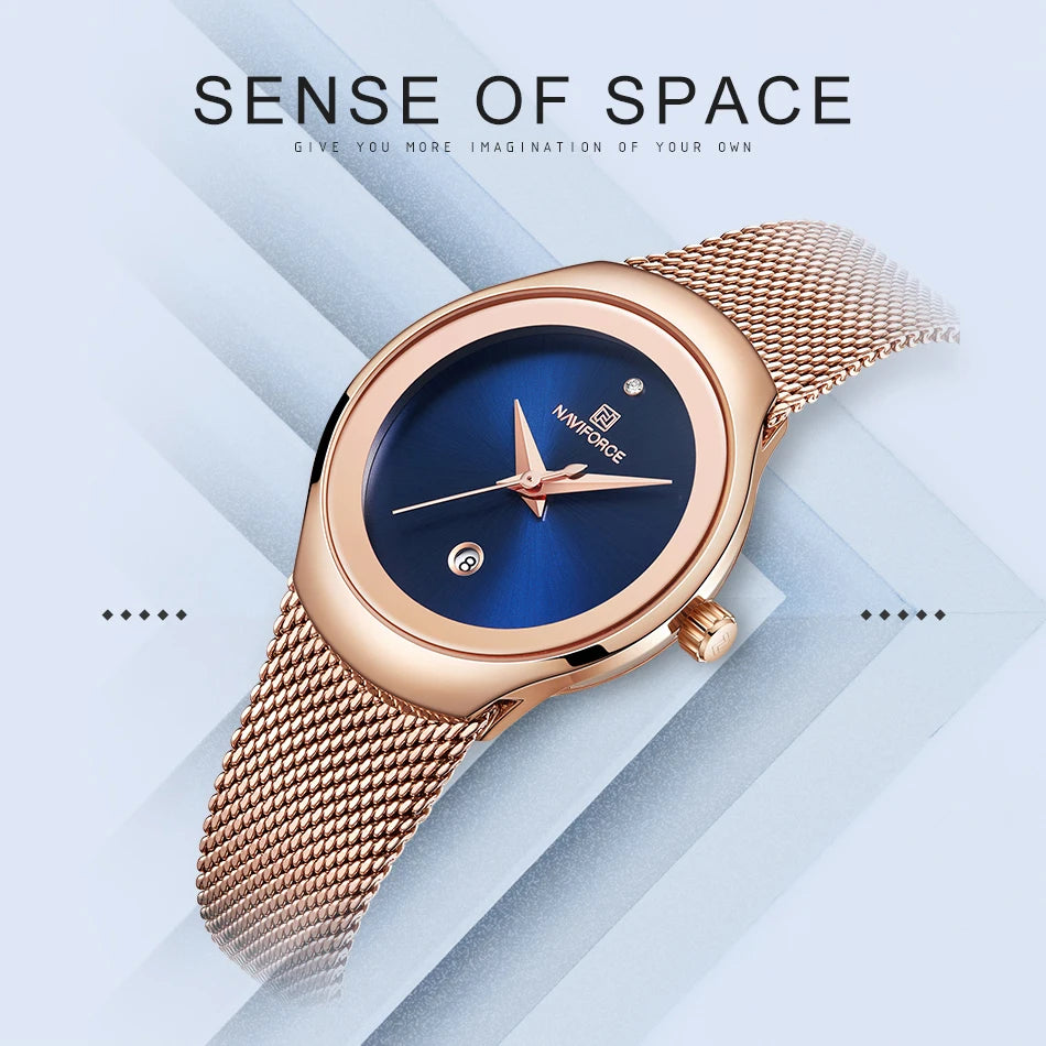 NAVIFORCE Women's Simple Quartz Watches 30M Waterproof Auto Date Steel Strap Female Casual Fashion Daily Use Wristwatch Gift Box