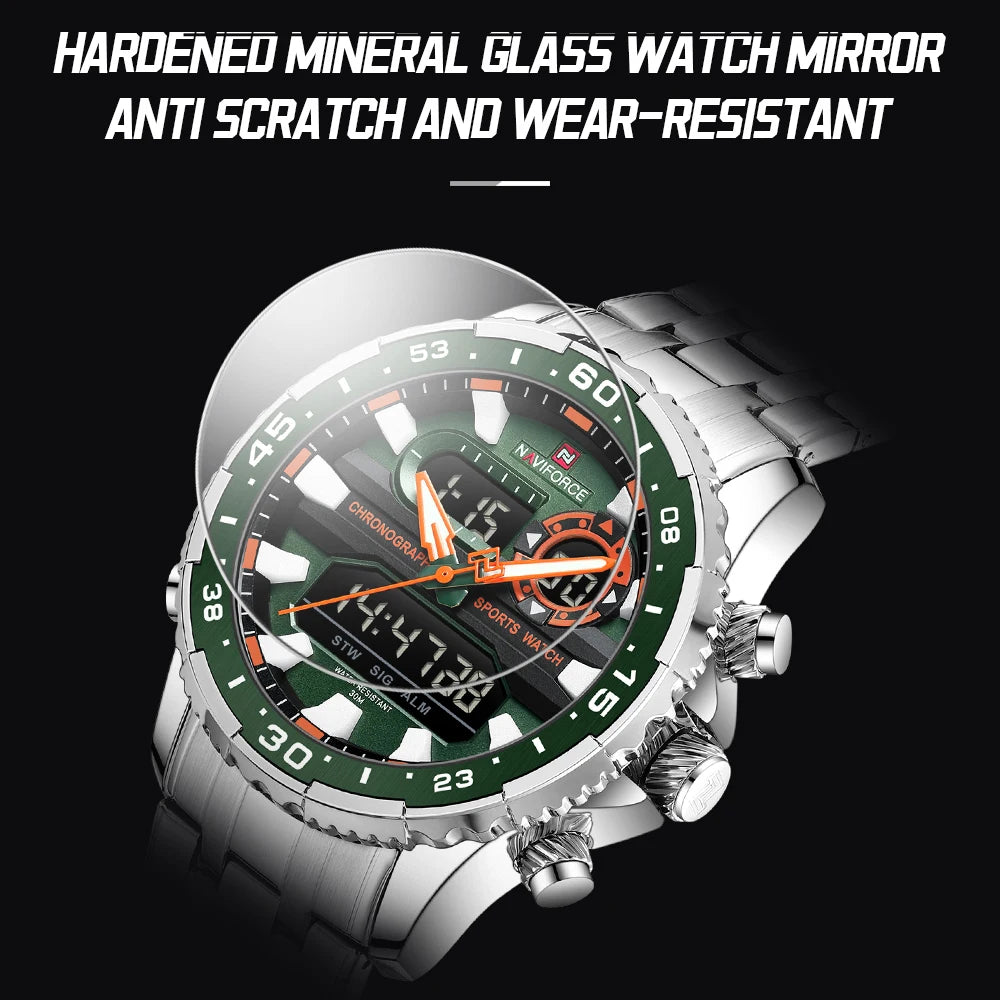 NAVIFORCE Original Watches for Men Analog Digital Sport Quartz Wrist Watch Male Military Luminous Waterproof Steel Alarm Clock