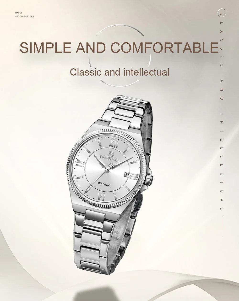 NAVIFORCE Elegant Couple Lover Watches Quartz Calendar Display 30M Water Resistant Watch Stainless Steel Daily Luxury Wristwatch
