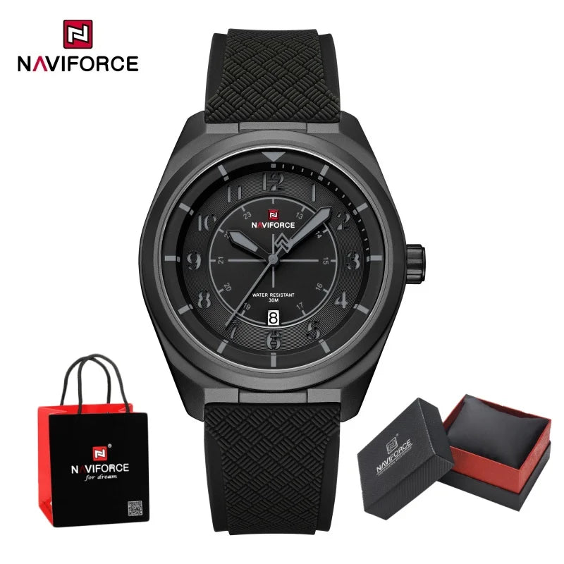 NAVIFORCE Men's Watch 30M Waterproof Quartz Calendar Silicone Strap Luminous Casual Sport Simple Fashion Man Wristwatch Gift Box