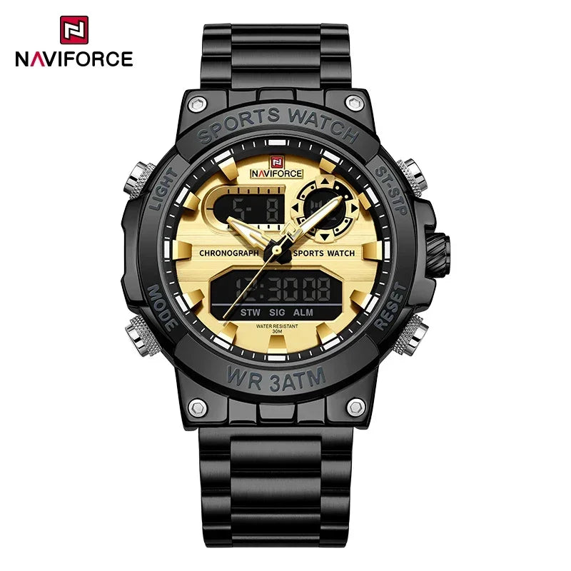 NAVIFORCE New Military Sports Mens Watches Top Brand Luxury Dual Display Waterproof LED Digital Watch for Men Quartz Wristwatch