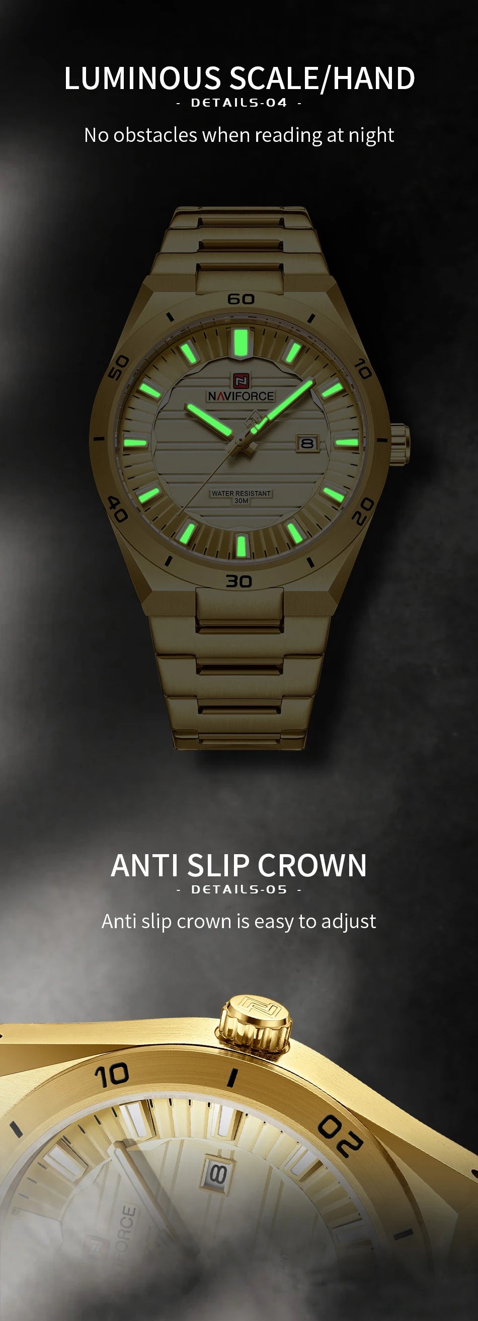 NAVIFORCE Men Quartz Watch Date Display Luminous Waterproof Steel Strap Original Fashion Father's Day Wristwatch Gift Box NF9268