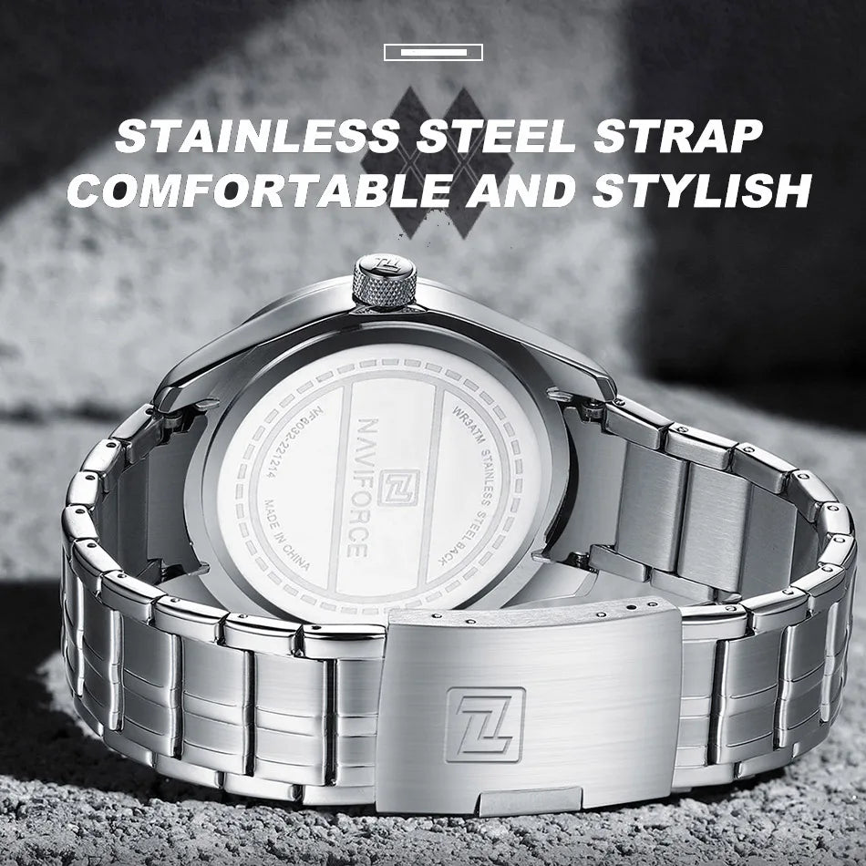 NAVIFORCE Brand 2023 New Design Men's Quartz Wristwatches Stainless Steel Strap Waterproof Watch Male Date Clock Reloj Hombre