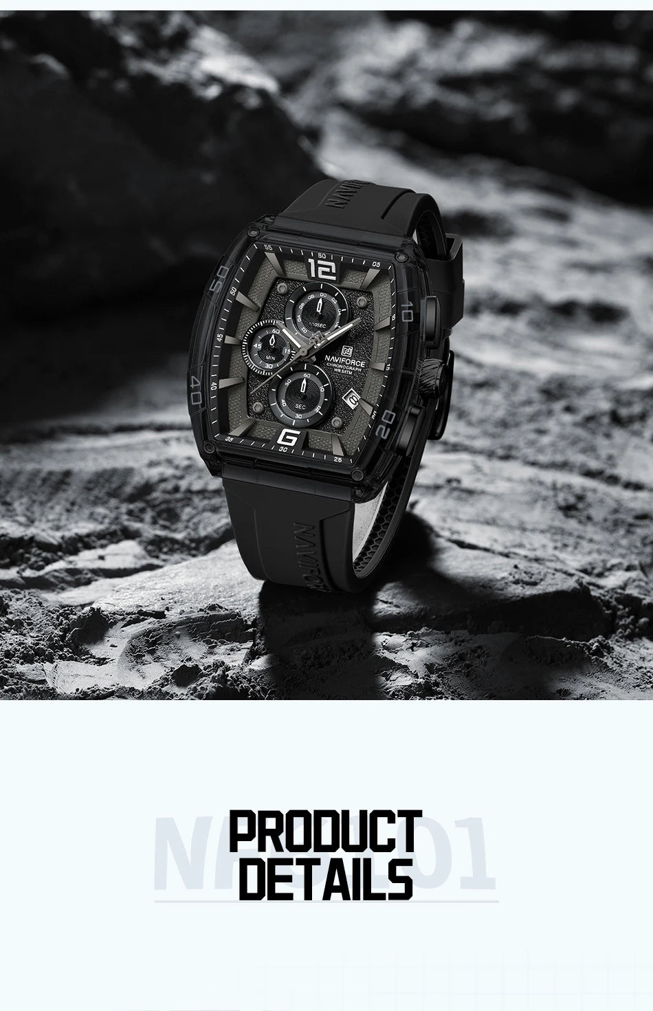 NAVIFORCE Men's Quartz Sports Casual Watch Silicone Strap Wristwatches Chronograph Waterproof Luminous Hands Man Auto Date Clock