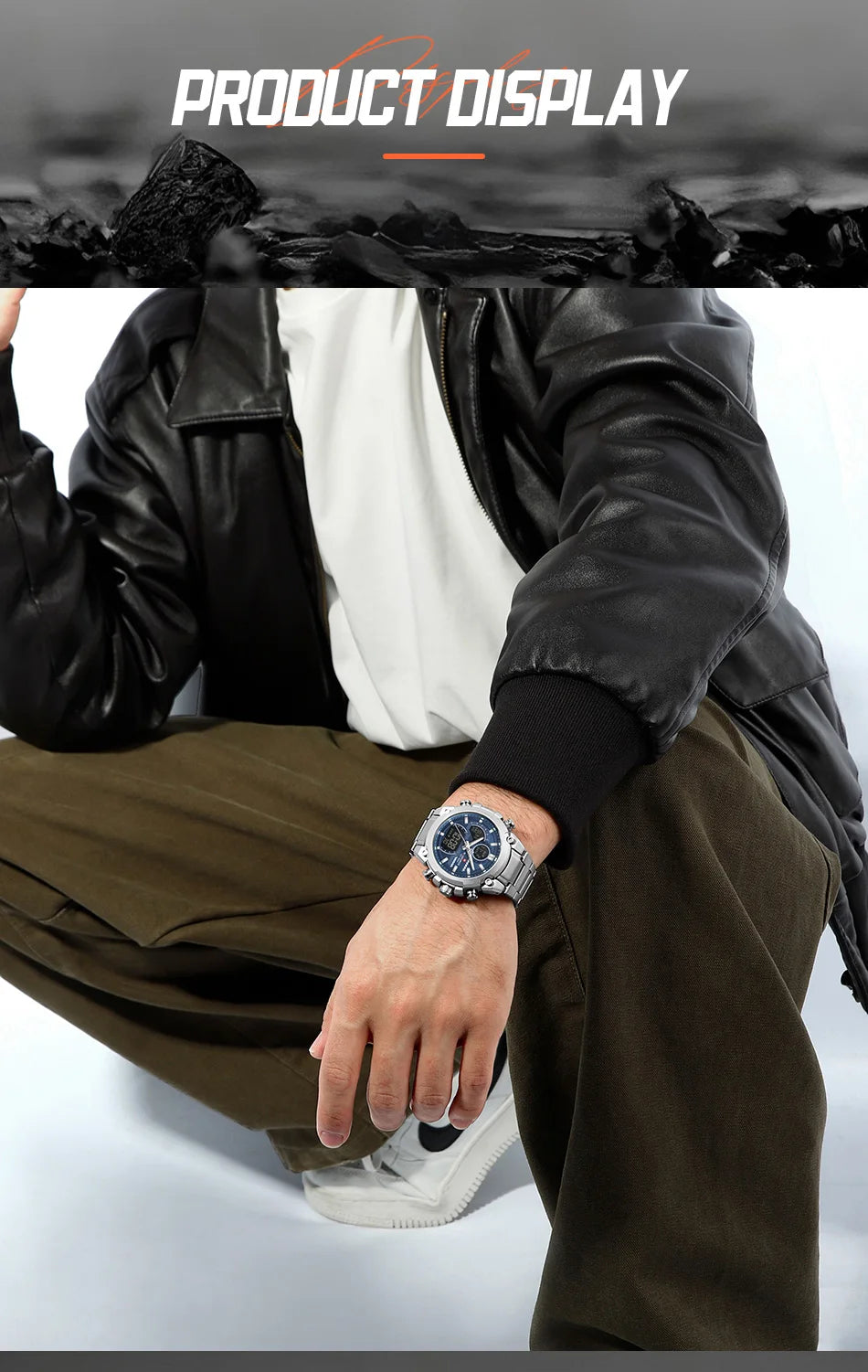 NAVIFORCE Watch For Men Stainless Steel Sport Casual Fashion Dual Display Sport Multifunction Chronograph men Waterproof Watch