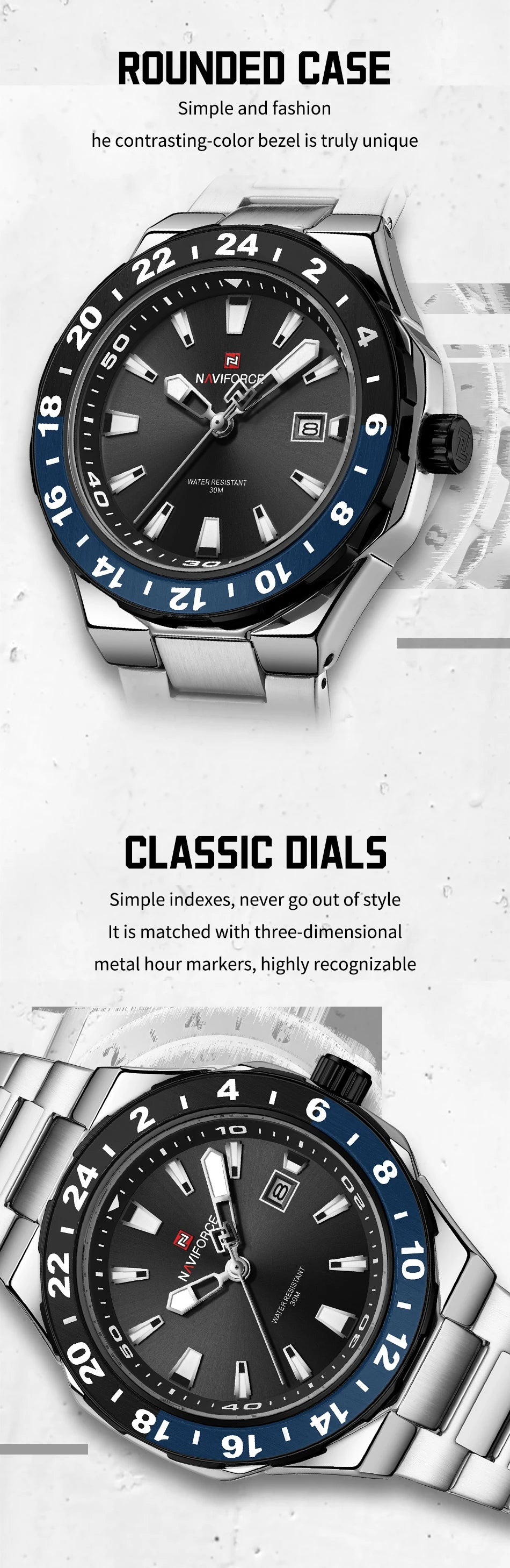 NAVIFORCE Watches for Man Luxury Sports Quartz Clock Luminous Calendar Stainless Steel Waterproof Wristwatch Relogio Masculino
