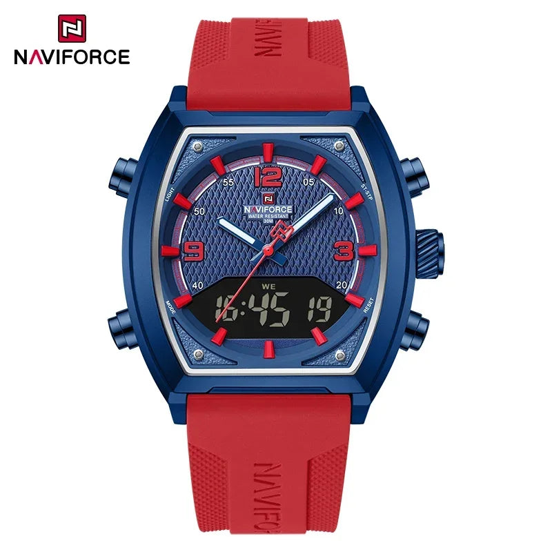 NAVIFORCE Sport Watch Waterproof Analog Dual Time Digital Wristwatches Week Display Clock Tonneau 2025 New Mens Military Watches