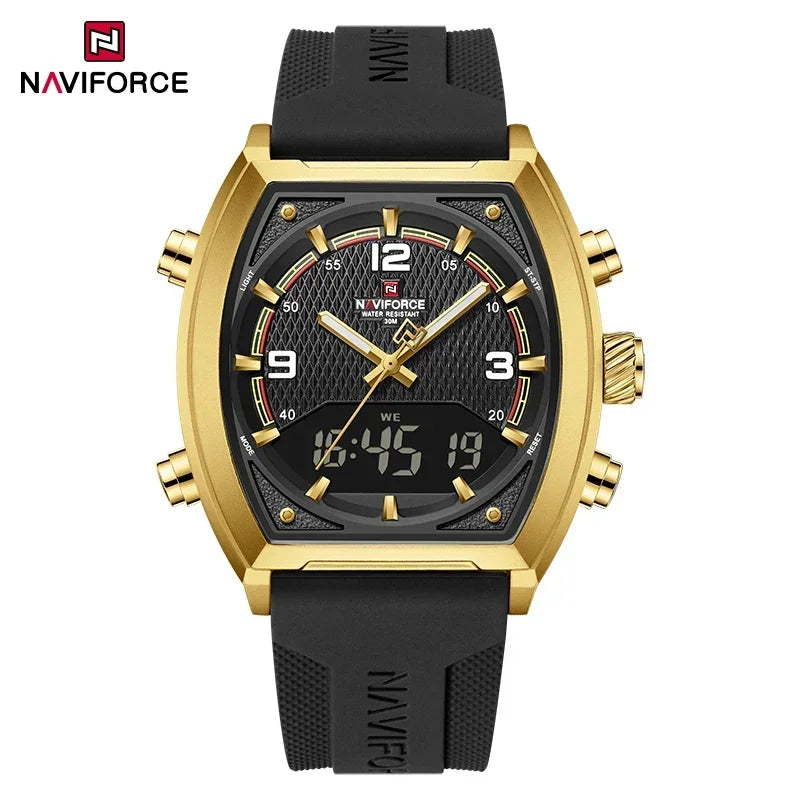 NAVIFORCE Men Sport Watches Dual Time Analog Digital Watch Quartz 30m Waterproof Watch Military Clock Sport 2025 Men Wristwatch