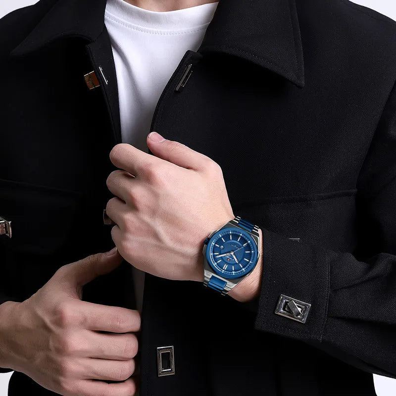 NAVIFORCE Men's Watch Stainless Steel Strap Military Casual Business Quartz Waterproof Calendar Clock with Gift Box