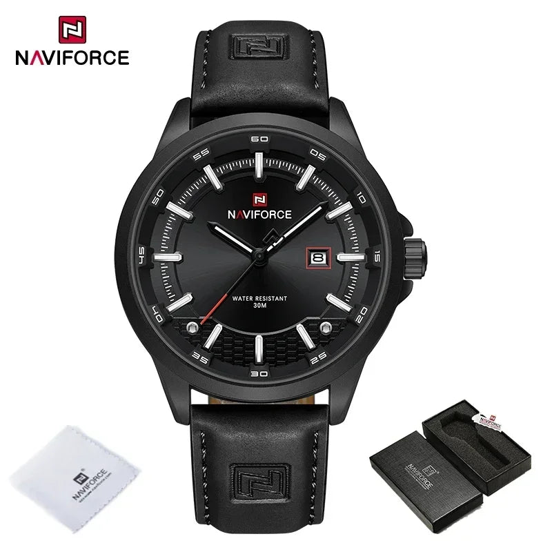 NAVIFORCE Watches For Men Quartz Auto Date Waterproof Leather Strap Male Casual Fashion Daily Wear Business Man's Clocks NF9248L