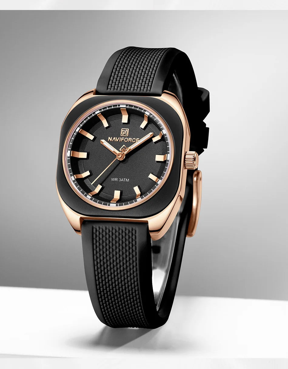 NAVIFORCE Simple Women Watches Quartz Waterproof Polygon Dial Luminous Silicone Watch Ladies Luxury Wristwatch Gift Box NF5061