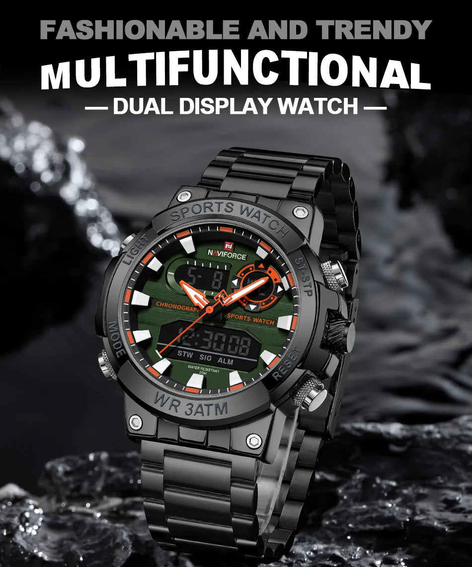 NAVIFORCE New Military Sports Mens Watches Top Brand Luxury Dual Display Waterproof LED Digital Watch for Men Quartz Wristwatch