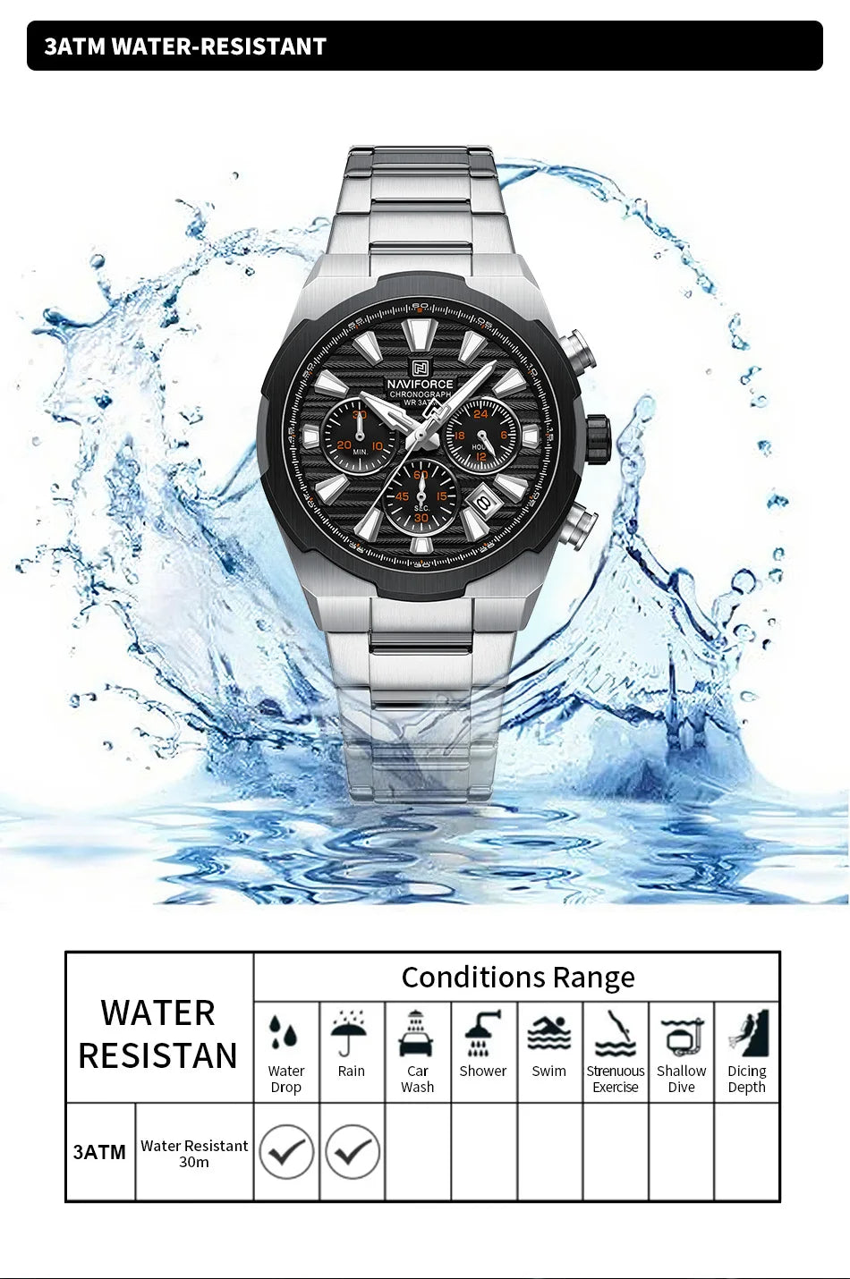 NAVIFORCE Man's Watch Mutifunction Chronograph Quartz Calendar Display Luminous New Men Clock Military Style Wristwatch Gift Box