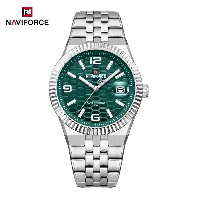 NAVIFORCE Couple Watch Quartz Calendar 3ATM Waterproof Stainless Steel Trendy Luxury Lover Wristwatch for Men and Women Gifts