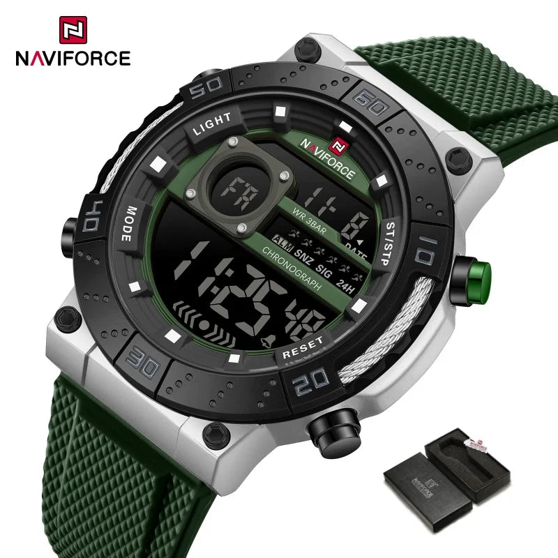 NAVIFORCE Watches for Men LCD Digital Auto Date Week Display Luminous Soft Silicone Strap  Fashion Wristwatch Relogio Masculino