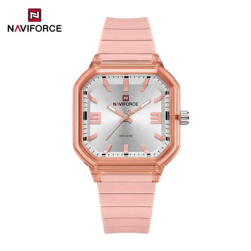 NAVIFORCE Women Polygon Watch Fashion Elegant Watches Display Silicone Strap 5ATM Waterproof Luminous Hand Ladies Gifts Watches