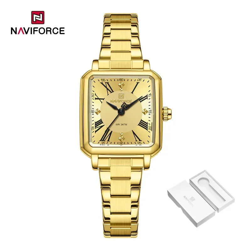 NAVIFORCE Women's 30M Waterproof Wristwatch Original  Double Snap Watch For Women Fashion Elegant Stainless Steel Ladies Clock