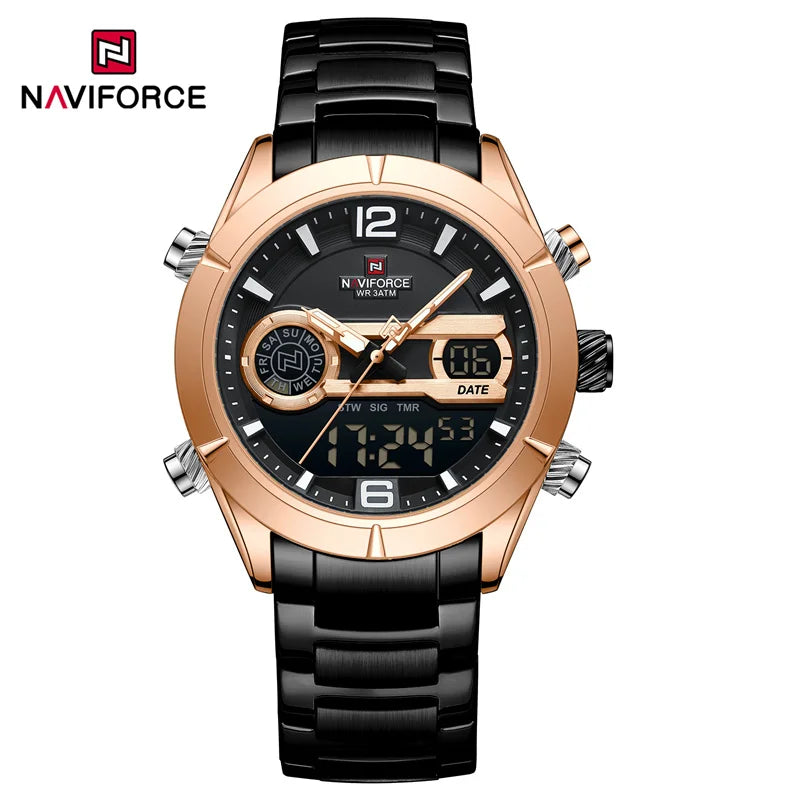 NAVIFORCE Brand Luxury Watch For Men Waterproof Digital Sport Quartz Wristwatches Military Luminous Stainless Steel Strap Clock