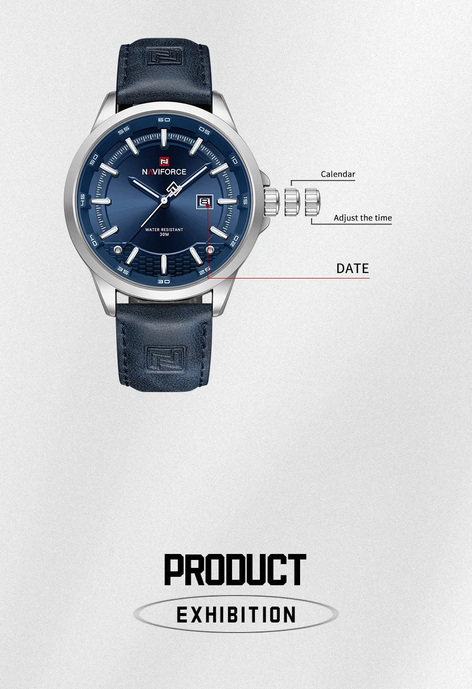 NAVIFORCE Watches For Men Quartz Auto Date Waterproof Leather Strap Male Casual Fashion Daily Wear Business Man's Clocks NF9248L