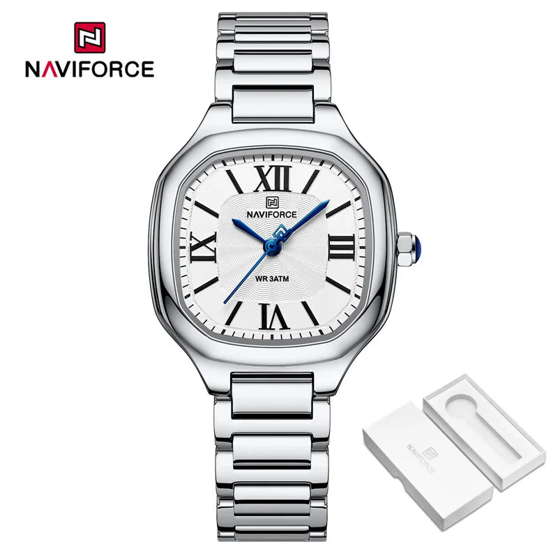 NAVIFORCE Women's Casual Watch Stainless Steel Bracelet Fashion Business Waterproof Quartz Wristwatches Ladies' Relogio Feminino