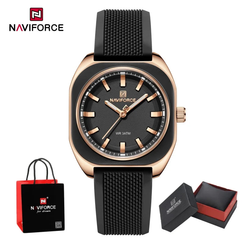 NAVIFORCE Simple Women Watches Quartz Waterproof Polygon Dial Luminous Silicone Watch Ladies Luxury Wristwatch Gift Box NF5061