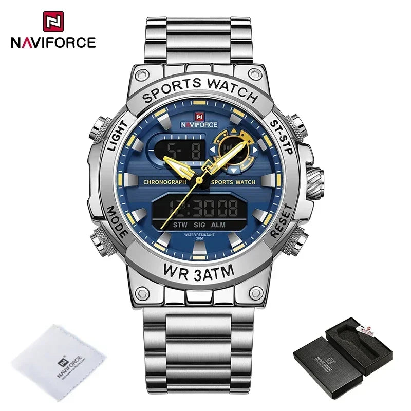 NAVIFORCE New Military Sports Mens Watches Top Brand Luxury Dual Display Waterproof LED Digital Watch for Men Quartz Wristwatch