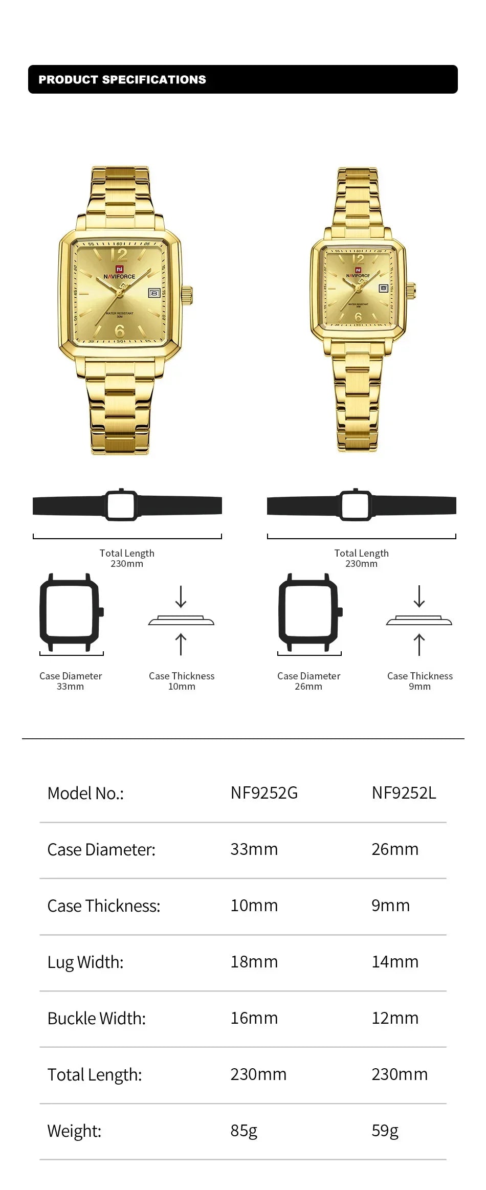 NAVIFORCE Square Design Lover's Watches Original Casual Waterproof Calendar Luxury Sports Quartz Watch for Women Men Date Gift
