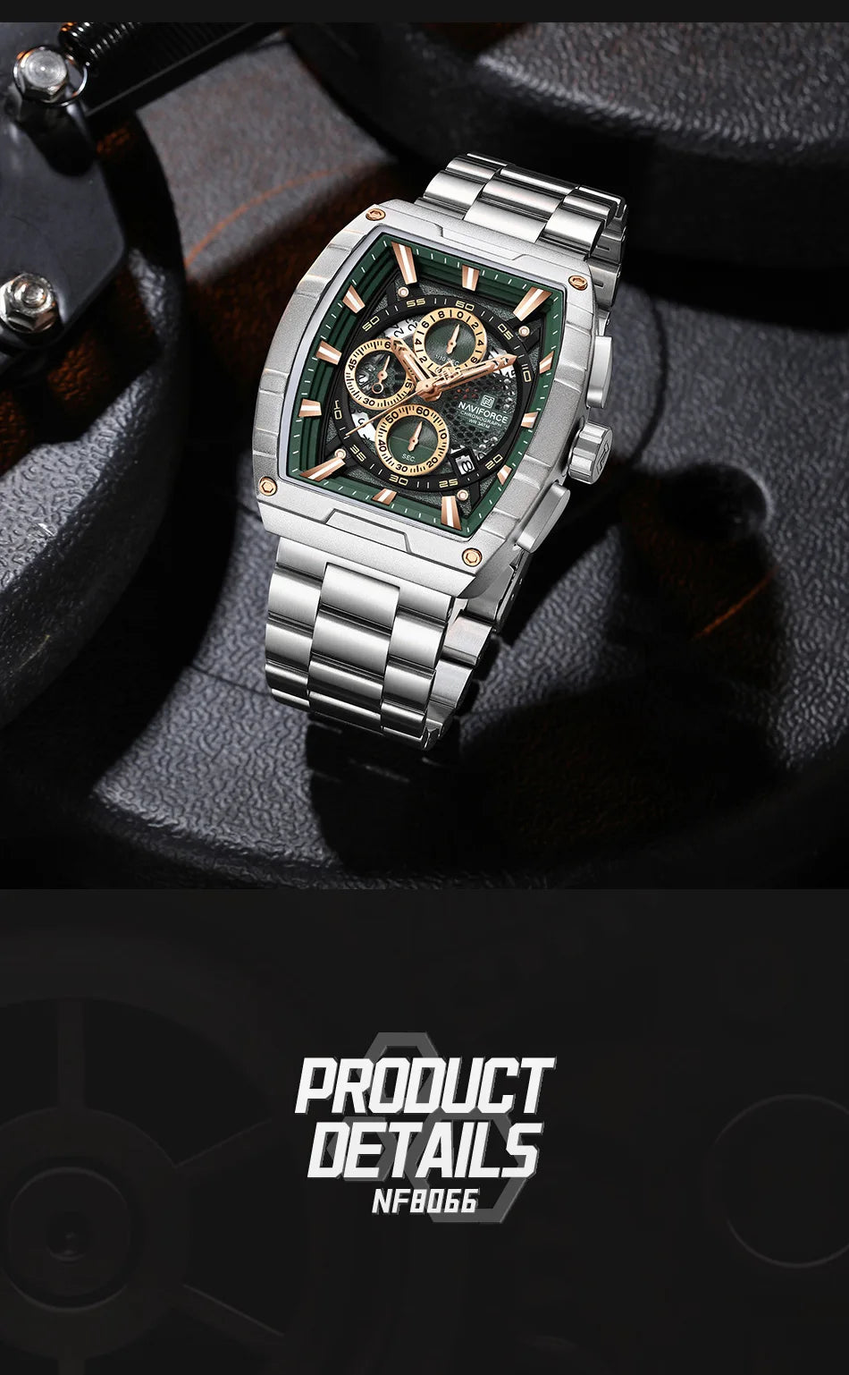 NAVIFORCE Quartz Watch for Men Fashion Waterproof Luminous Chronograph Wristwatch Auto Date Stainless Steel Strap Clock Gift