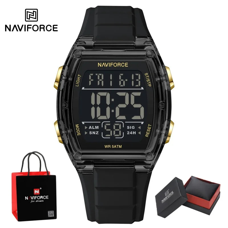 NAVIFORCE Men's Stylish Daily Wear Watch LCD Digital 5ATM Waterproof Date Week Display Male Sports Outdoor Wristwatch Gifts Box