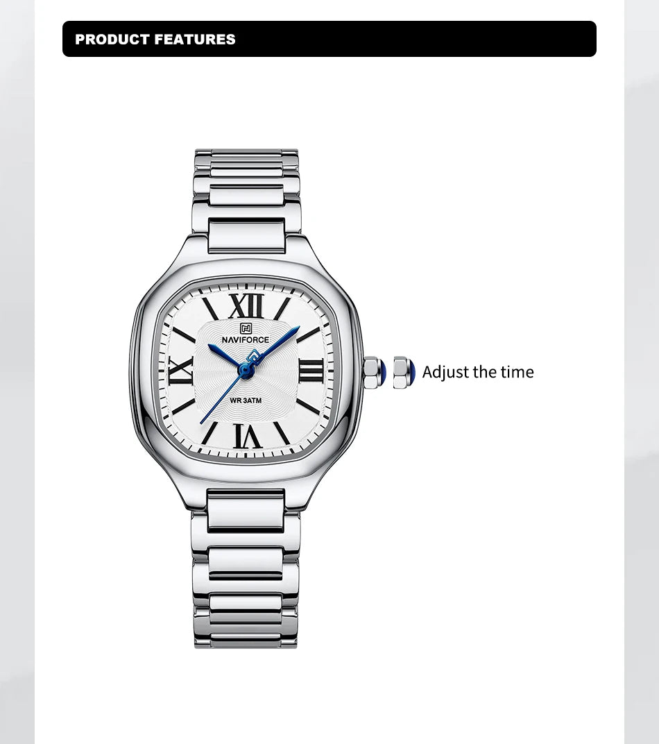 NAVIFORCE Women's Casual Fashion Quartz Watch Unique Design Waterproof Steel Strap Elegant Ladis Daily Wear Wristwatch Gift Box