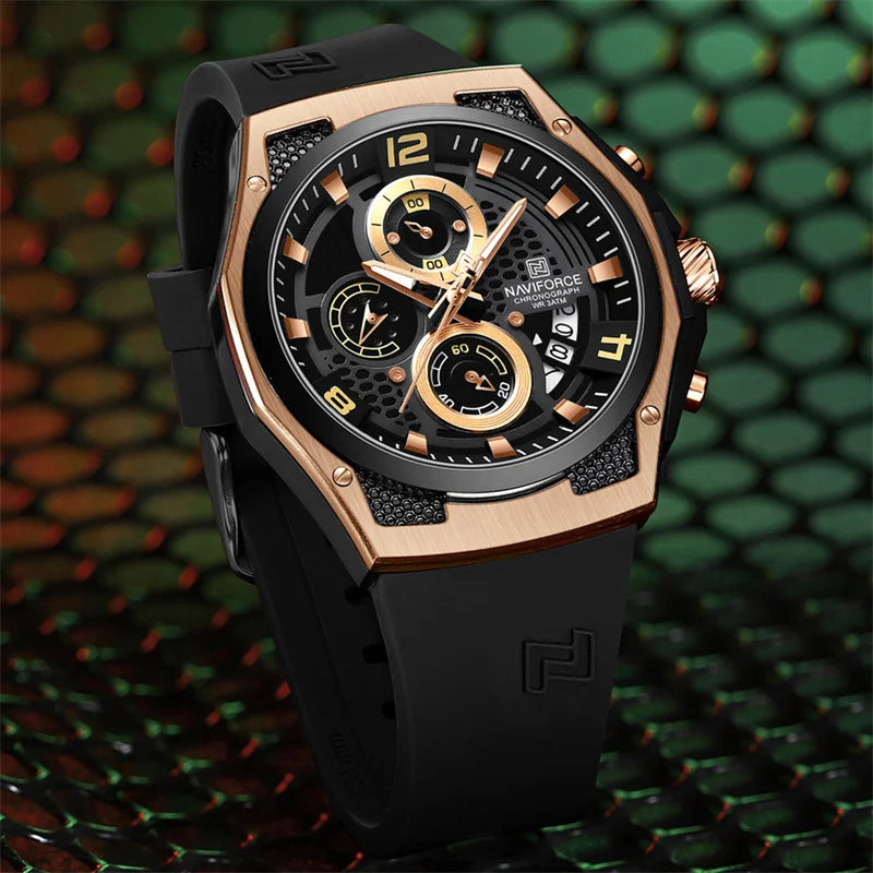 NAVIFORCE Men's Luxury Silicone Strap Male Quartz Wristwatch Casual Sport Waterproof Luminous Clock Relogio Masculino 2024 New