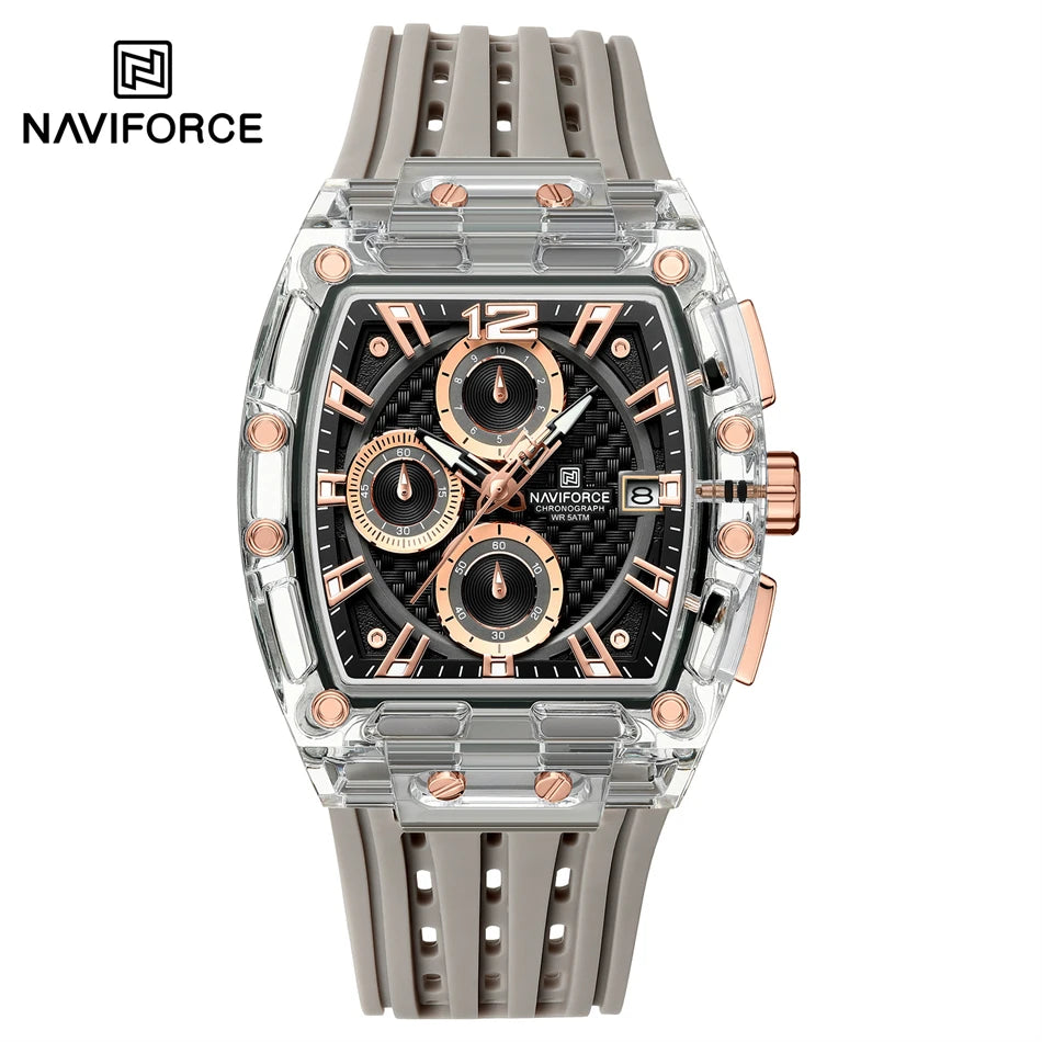NAVIFORCE Outdoor Quartz Wristwatch for Men Chronograph Auto Date 5ATM Waterproof Silicone Strap Male Casual Fashion Sport Clock