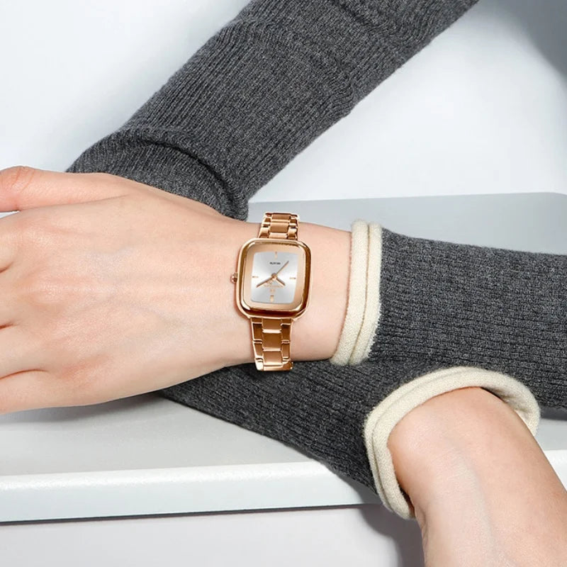 NAVIFORCE Square Watches for Women 3ATM Waterproof Stainless Steel Fashion Ultra Light Girls' Watch Wristwatch Gift Box for Lady