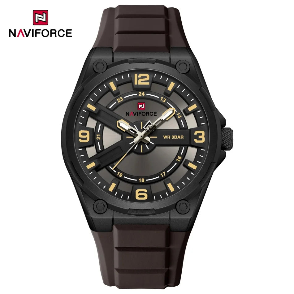 NAVIFOCE Luxury Business Men Watch Sport Men Watch Waterproof Quartz Clock Man Wheel dial WristWatch Relogio Masculino Silicone