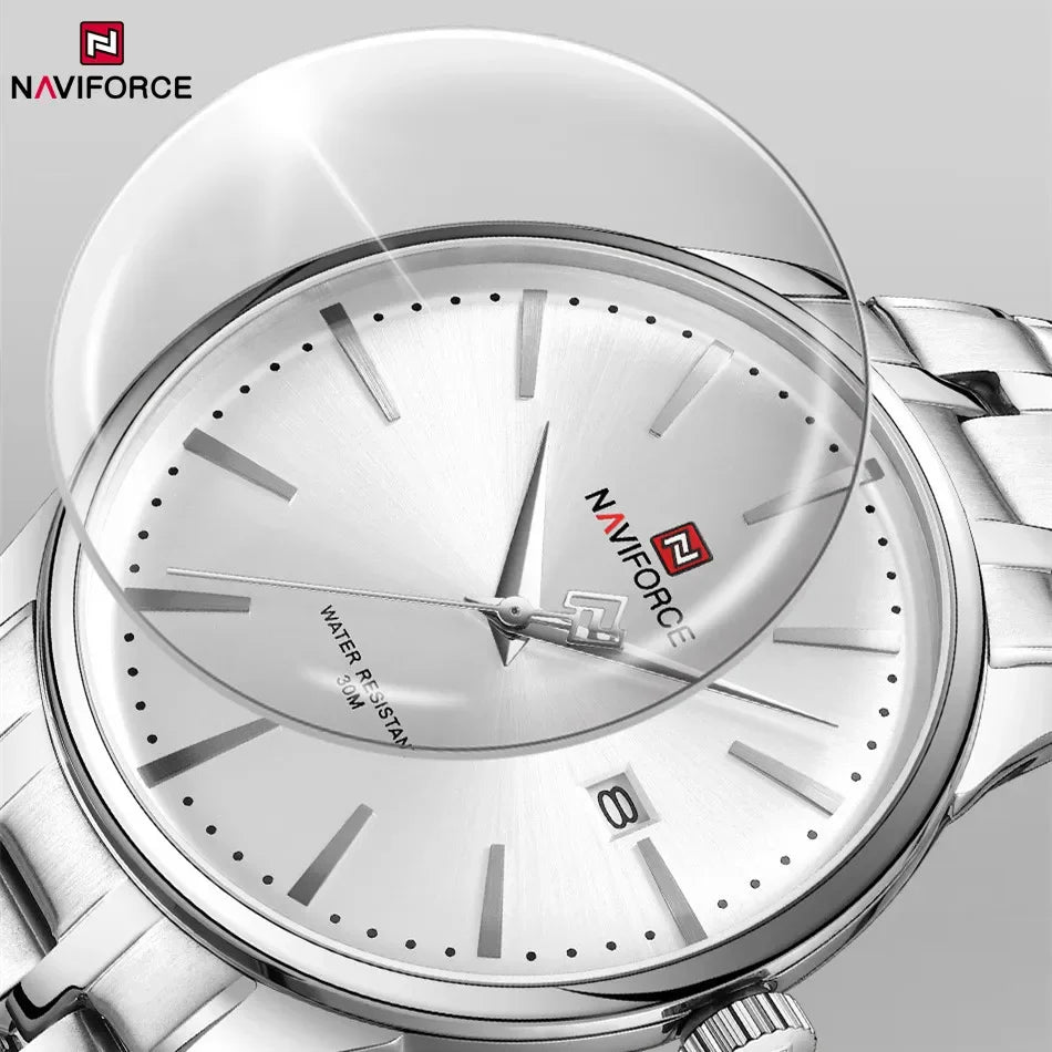 New NAVIFORCE Men's Fashion Business Stainless Steel Strap Quartz Wristwatches Calendar Watch Waterproof Relogio Masculino Gifts