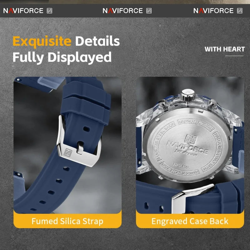 NAVIFORCE Quartz Dual Display Wristwatch for Men 50M Waterproof Silicone Band Multifuntion Clock Male Fashion Daily Sports Watch