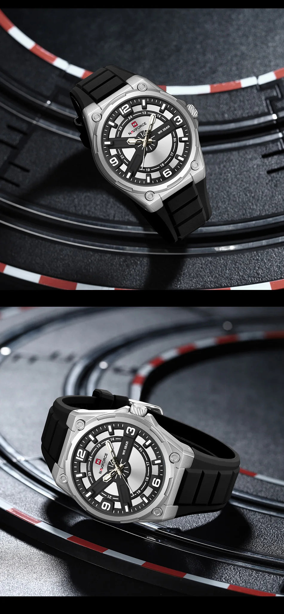 NAVIFOCE Luxury Business Men Watch Sport Men Watch Waterproof Quartz Clock Man Wheel dial WristWatch Relogio Masculino Silicone