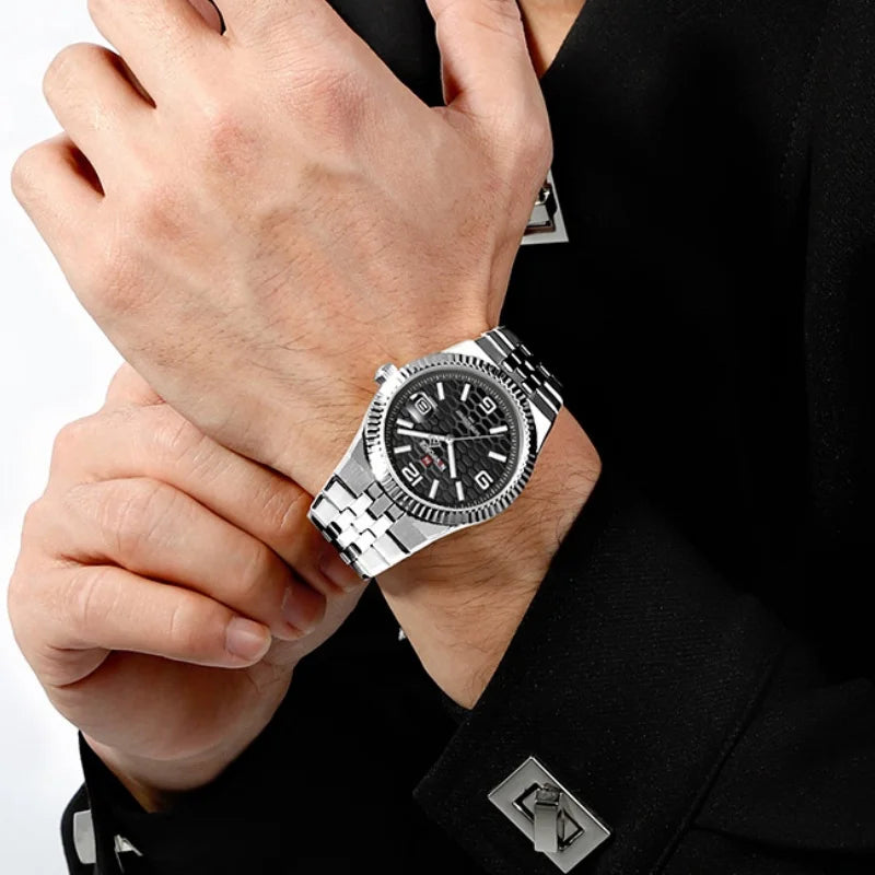 NAVIFORCE Men Watches Quartz Calendar Waterproof Luminous Magnifying Glass Window Stainless Steel Male Luxury Business Watches