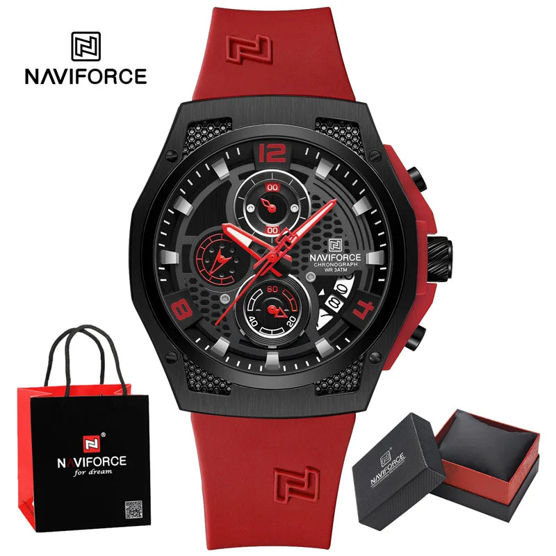 NAVIFORCE Fashion Men's Wristwatch Silicone Strap Casual Sports 3ATM Water Resistant Male Quartz Watch In Luxury Package Gifts