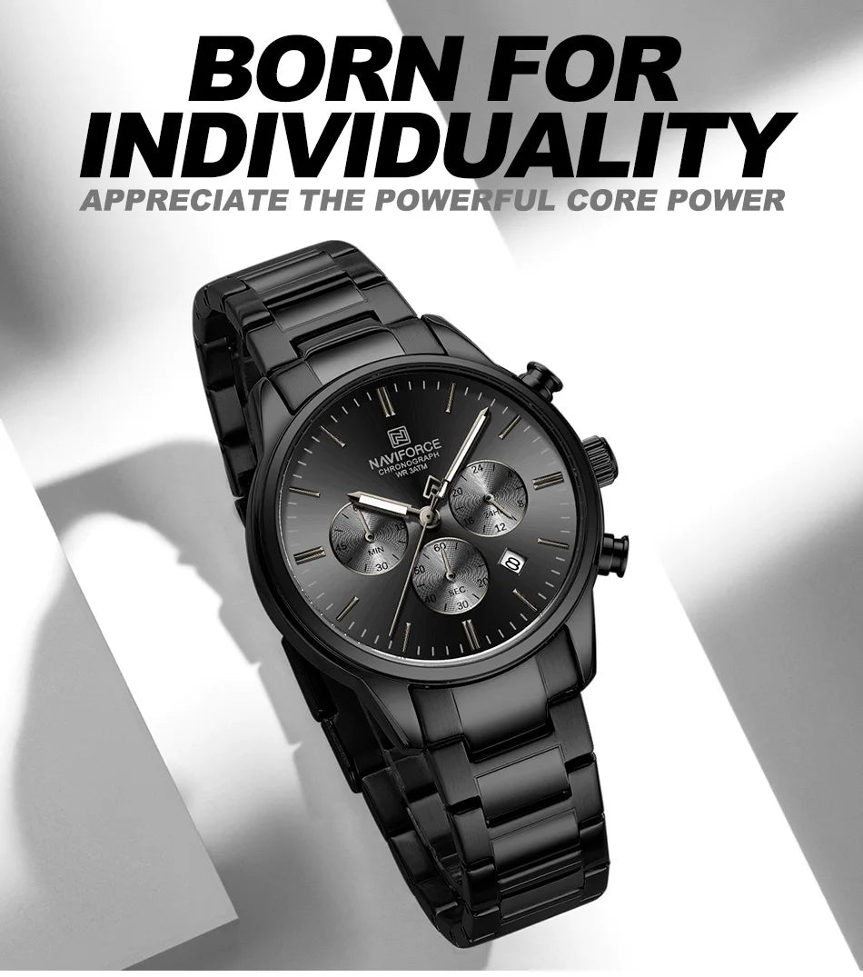 Mens Watches NAVIFORCE Fashion Luxury 30M Waterproof Date Display Quartz Watch Man Fashion Steel Band Sport WristWatch Men Clock