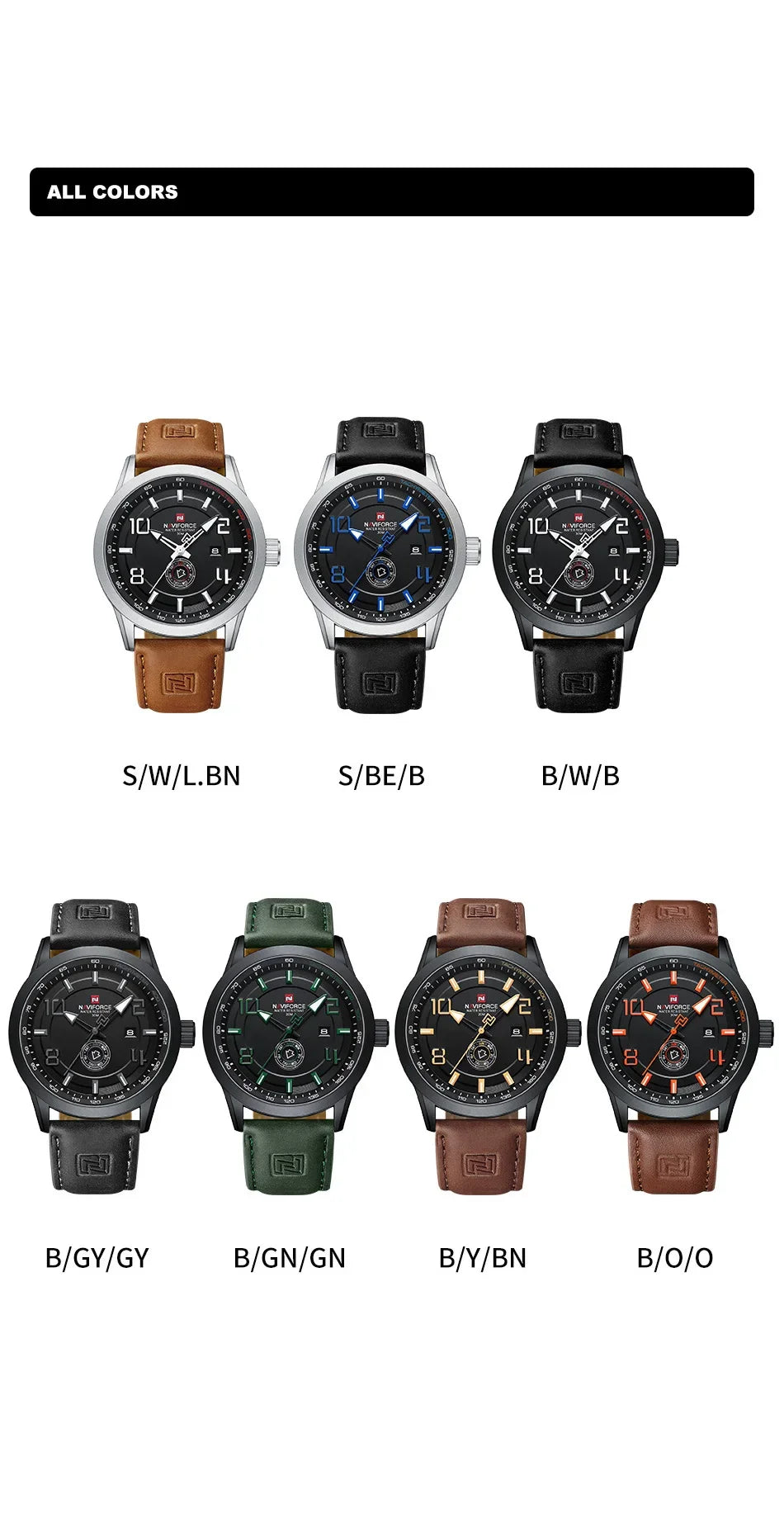NAVIFORCE Watches for men Fashion Sports PU Strap 30m Waterproof Quartz Calendar Display Wristwatch Male Gift Relogio Masculino