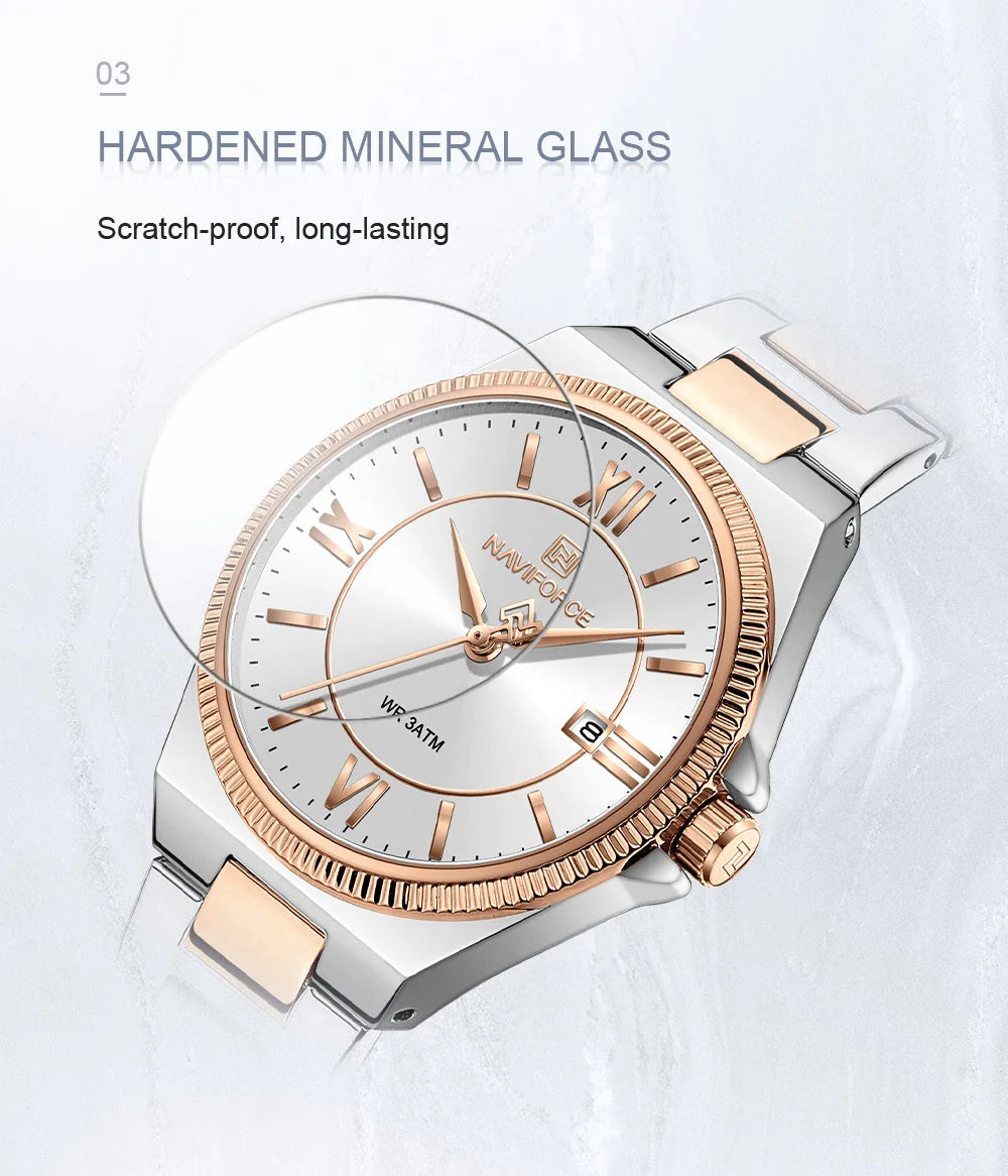 NAVIFORCE 2026 Women's Sports Luxury Quartz Wristwatch 3ATM Waterproof Stainless Steel with Calender Casual Fashion for Gift